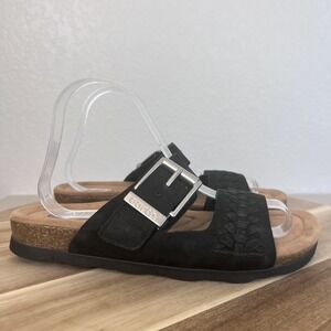 Earth Etemani Sandals Womens 8.5 M Black Leather Slides Comfort Boho Minimal